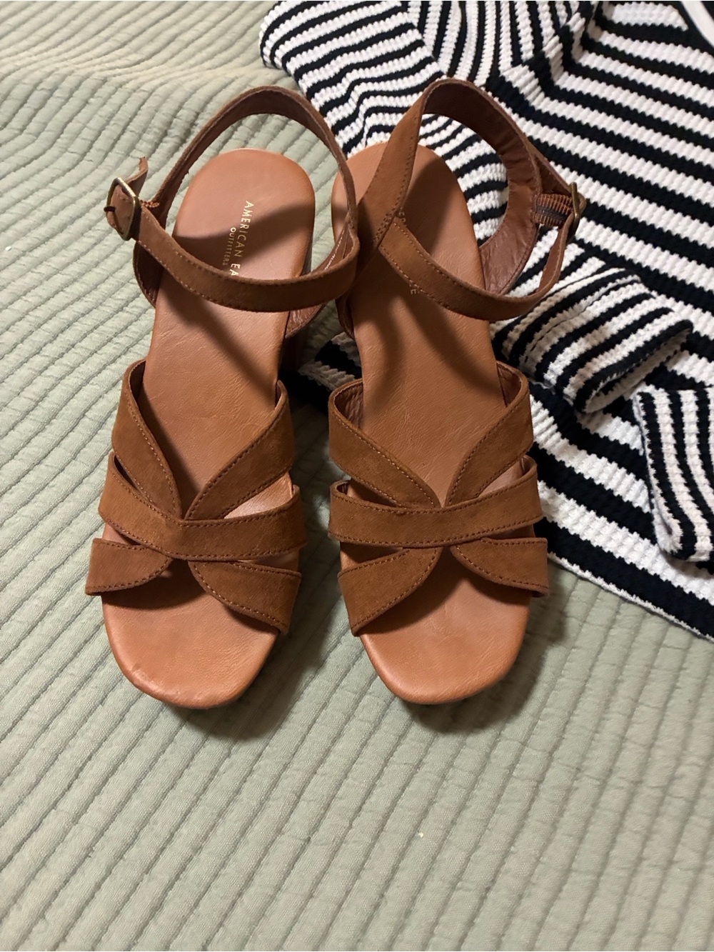 American Eagle Outfitters Tan Brown Suede Strappy Heels